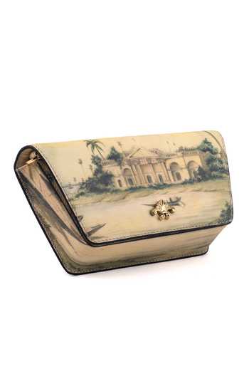 Saurav Ghosh_Beige Scenic Print Clutch _at_Aza_Fashions