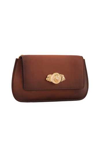 Buy_Saurav Ghosh_Brown Medallion Brooch Embellished Clutch _Online_at_Aza_Fashions