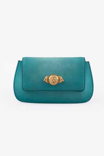 Shop_Saurav Ghosh_Blue Brooch Embellished Purse _Online_at_Aza_Fashions