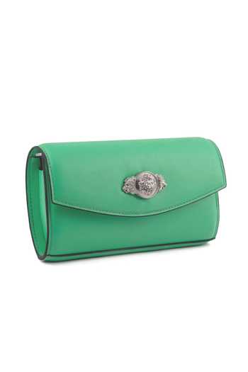 Buy_Saurav Ghosh_Green Metal Emblem Brooch Embellished Clutch _Online_at_Aza_Fashions