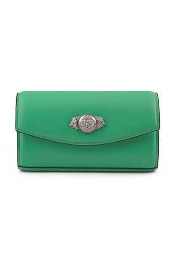 Shop_Saurav Ghosh_Green Metal Emblem Brooch Embellished Clutch _Online_at_Aza_Fashions