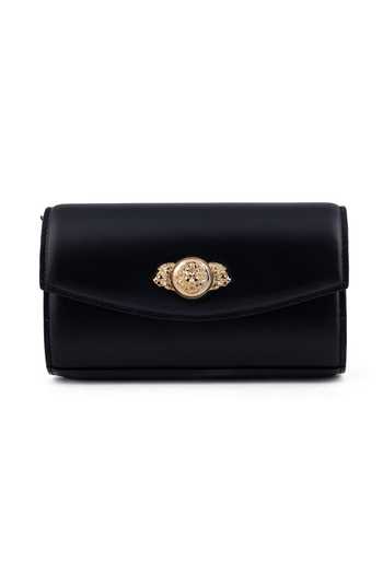 Saurav Ghosh_Black Medallion Brooch Embellished Clutch _Online_at_Aza_Fashions