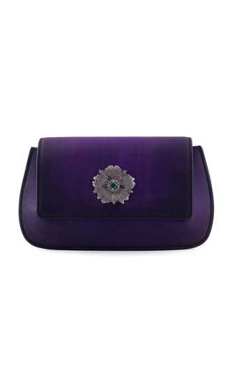 Shop_Saurav Ghosh_Purple Floral Brooch Embellished Clutch _Online_at_Aza_Fashions