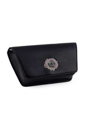 Buy_Saurav Ghosh_Black Floral Metal Brooch Clutch _Online_at_Aza_Fashions