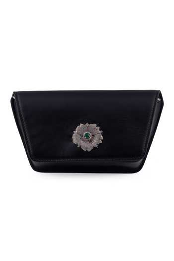 Shop_Saurav Ghosh_Black Floral Metal Brooch Clutch _Online_at_Aza_Fashions