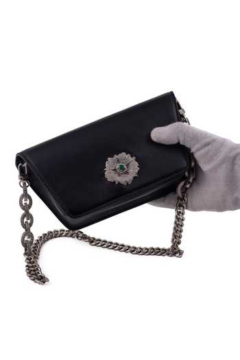 Saurav Ghosh_Black Floral Metal Brooch Clutch _at_Aza_Fashions
