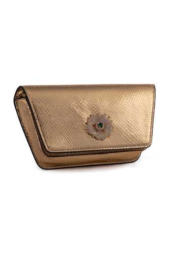 Buy_Saurav Ghosh_Gold Floral Brooch Embellished Clutch _Online_at_Aza_Fashions