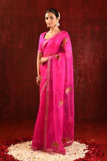 Buy_singhanias_Pink Organza Saree With Running Blouse Fabric _Online_at_Aza_Fashions