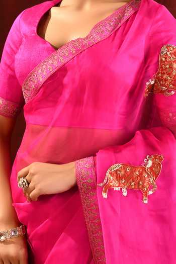 Buy_singhanias_Pink Organza Saree With Running Blouse Fabric 