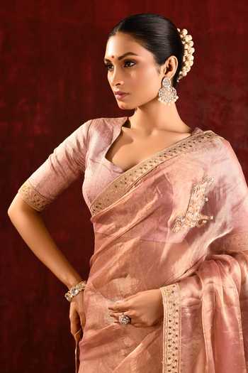 Shop_Singhanias_Gold Tissue Saree With Running Blouse Fabric _Online_at_Aza_Fashions