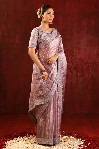 Buy_singhanias_Gold Tissue Saree With Running Blouse Fabric _Online_at_Aza_Fashions