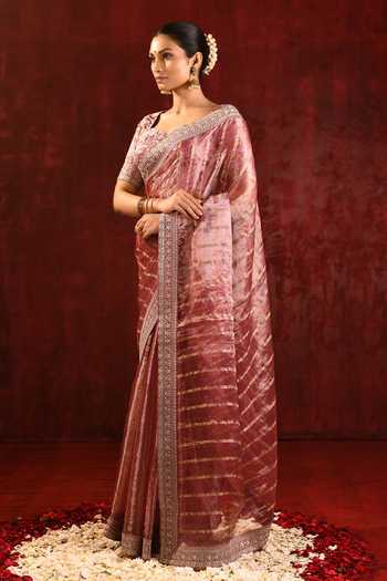 Singhanias_Pink Tissue Saree With Running Blouse Fabric _Online_at_Aza_Fashions