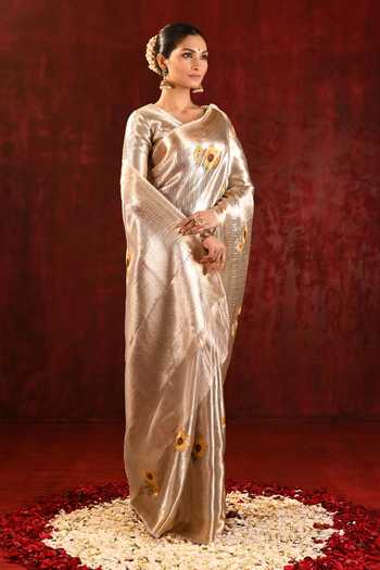 Buy_singhanias_Gold Tissue Saree With Running Blouse Fabric _Online_at_Aza_Fashions