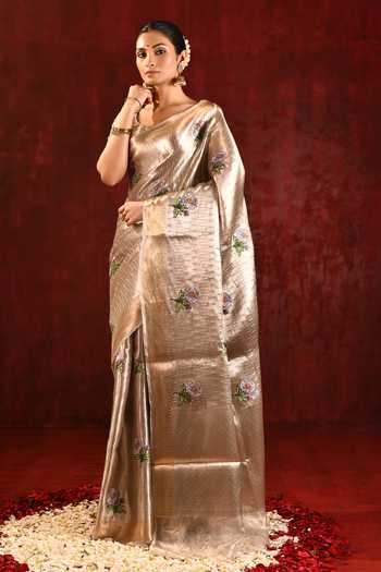Buy_singhanias_Gold Tissue Saree With Running Blouse Fabric _Online_at_Aza_Fashions