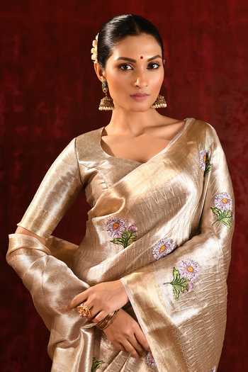 Buy_singhanias_Gold Tissue Saree With Running Blouse Fabric 