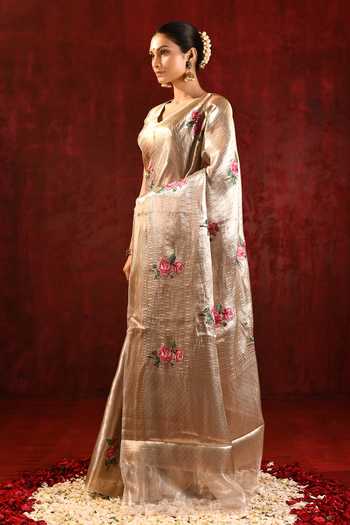 Shop_singhanias_Pink Tissue Saree With Running Blouse Fabric _Online_at_Aza_Fashions
