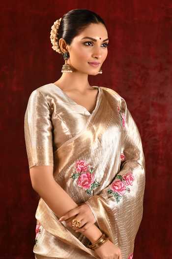 singhanias_Pink Tissue Saree With Running Blouse Fabric _at_Aza_Fashions