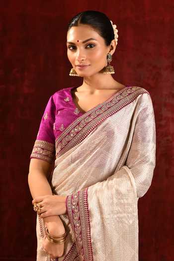 singhanias_Gold Tissue Saree With Running Blouse Fabric _at_Aza_Fashions