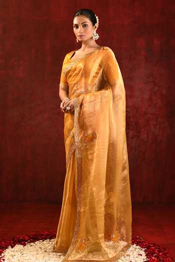 Buy_singhanias_Gold Tissue Saree With Running Blouse Fabric _Online_at_Aza_Fashions