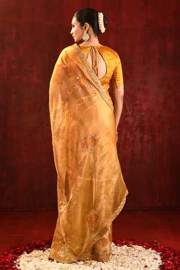 singhanias_Gold Tissue Saree With Running Blouse Fabric _Online_at_Aza_Fashions