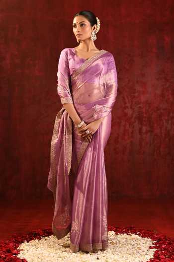 Shop_singhanias_Purple Tissue Saree With Running Blouse Fabric _Online_at_Aza_Fashions