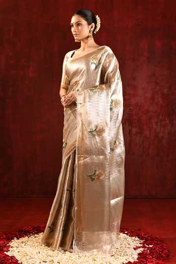 Shop_Singhanias_Gold Tissue Saree With Running Blouse Fabric _Online_at_Aza_Fashions