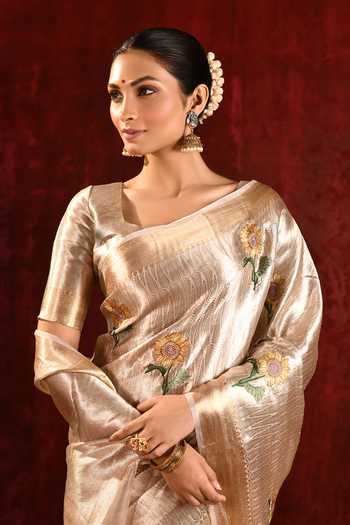 Singhanias_Gold Tissue Saree With Running Blouse Fabric _at_Aza_Fashions