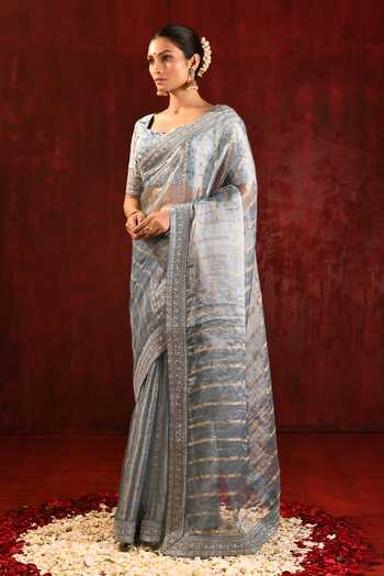 Shop_singhanias_Grey Tissue Saree With Running Blouse Fabric _Online_at_Aza_Fashions