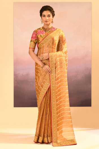 Buy_singhanias_Gold Tissue Saree With Running Blouse Fabric _Online_at_Aza_Fashions