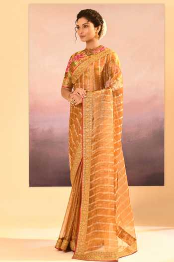 Shop_singhanias_Gold Tissue Saree With Running Blouse Fabric _Online_at_Aza_Fashions