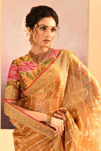 Buy_singhanias_Gold Tissue Saree With Running Blouse Fabric 