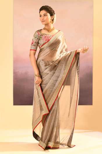 Shop_singhanias_Green Tissue Saree With Running Blouse Fabric _Online_at_Aza_Fashions