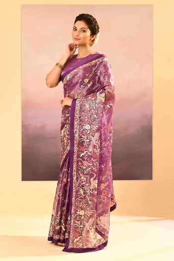 Buy_singhanias_Purple Tissue Saree And Running Blouse Fabric _Online_at_Aza_Fashions