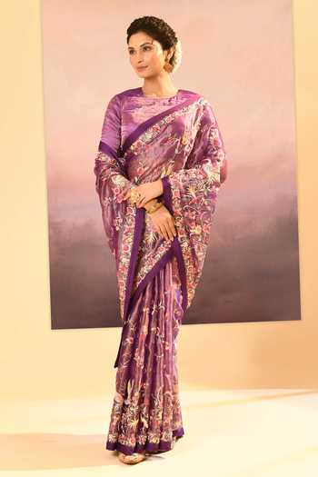Shop_singhanias_Purple Tissue Saree And Running Blouse Fabric _Online_at_Aza_Fashions