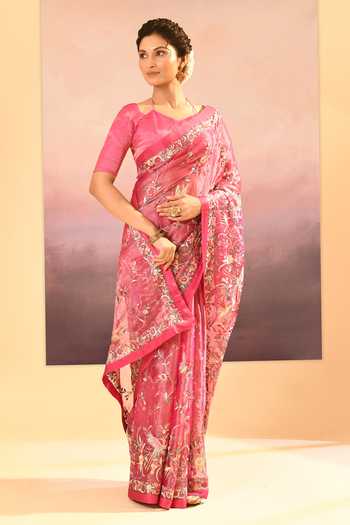 Buy_singhanias_Pink Tissue Saree With Running Blouse Fabric _Online_at_Aza_Fashions