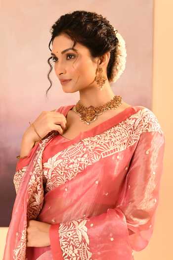 Shop_singhanias_Pink Tissue Saree With Running Blouse Fabric _Online_at_Aza_Fashions
