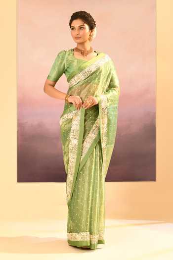 Buy_singhanias_Green Tissue Saree With Running Blouse Fabric _Online_at_Aza_Fashions