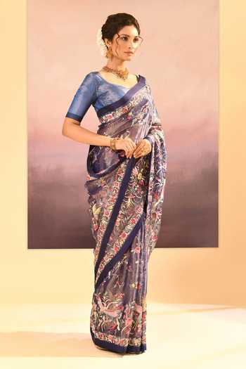 Buy_singhanias_Blue Tissue Saree With Running Blouse Fabric _Online_at_Aza_Fashions