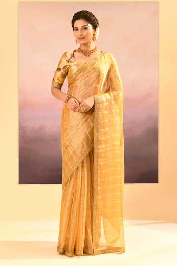 Buy_singhanias_Gold Tissue Saree With Running Blouse Fabric _Online_at_Aza_Fashions