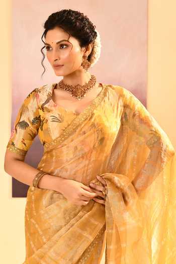 singhanias_Gold Tissue Saree With Running Blouse Fabric _at_Aza_Fashions