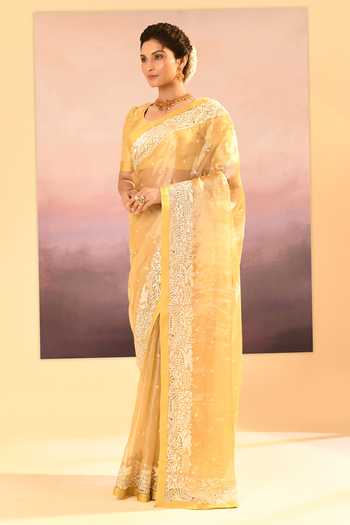 Buy_singhanias_White Tissue Saree With Running Blouse Fabric _Online_at_Aza_Fashions