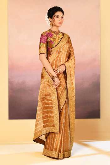 Buy_singhanias_Gold Tissue Saree With Running Blouse Fabric _Online_at_Aza_Fashions