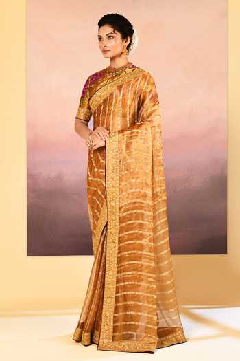 Shop_singhanias_Gold Tissue Saree With Running Blouse Fabric _Online_at_Aza_Fashions