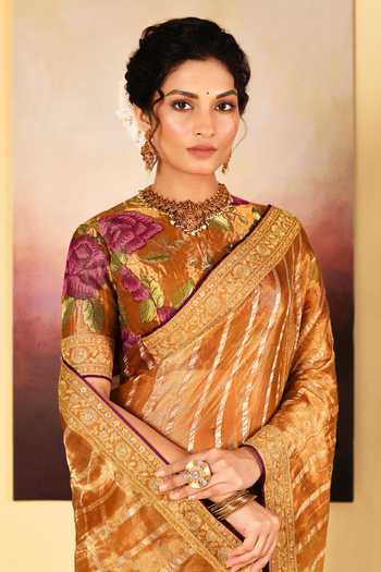 singhanias_Gold Tissue Saree With Running Blouse Fabric _at_Aza_Fashions