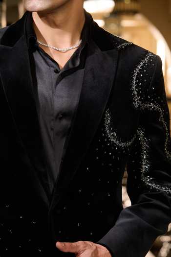 Buy Contrast By Parth Black Velvet Crystals Orbit Embroidered Tuxedo Set Online at Aza Fashions Buy_Contrast By Parth_Black Velvet Crystals Orbit Embroidered Tuxedo Set _Online_at_Aza_Fashions