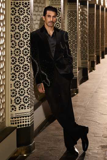 Contrast By Parth Orbit Embroidered Tuxedo Set 