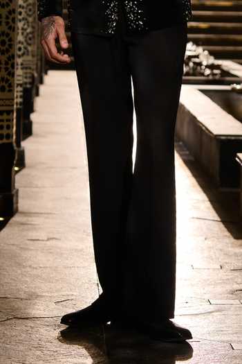 Contrast By Parth Black Velvet Sequins, Crystals Cosmos Embroidered Tuxedo Set Online at Aza Fashions Contrast By Parth_Black Velvet Sequins, Crystals Cosmos Embroidered Tuxedo Set _Online_at_Aza_Fashions