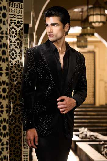 Contrast By Parth Black Velvet Crystals Zenith Embroidered Tuxedo Set at Aza Fashions Contrast By Parth_Black Velvet Crystals Zenith Embroidered Tuxedo Set _at_Aza_Fashions