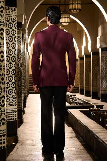 Contrast By Parth Garnet Embroidered Bandhgala Set 