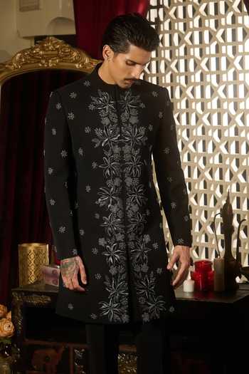 Buy Contrast By Parth Black Lycra, Suiting Onyx Embroidered Sherwani And Kurta Set Online at Aza Fashions Buy_Contrast By Parth_Black Lycra, Suiting Onyx Embroidered Sherwani And Kurta Set _Online_at_Aza_Fashions